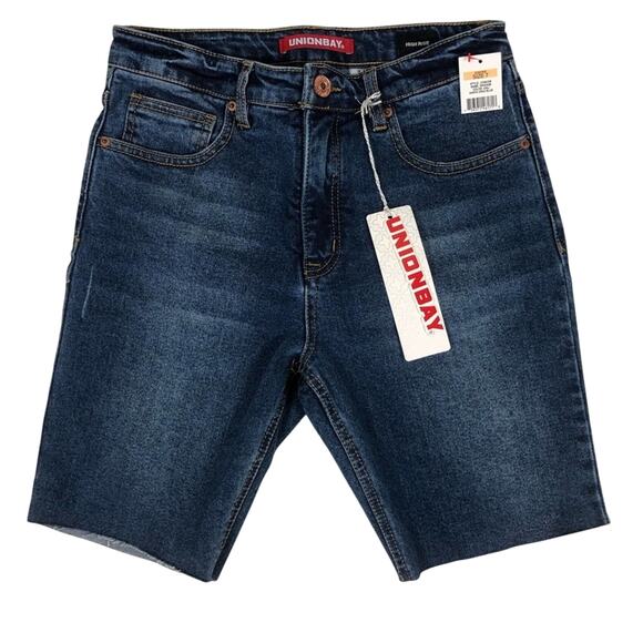 Unionbay NWT High Waisted Graham Denim Bermuda Bike Shorts in Santa Cruz Blue - Picture 1 of 4